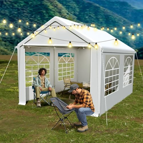 UISEBRT Robustes Partyzelt 3x4 m mit PE-Dach und Seitenteilen mit Fenster – Wetterfestes Gartenzelt Pavillonfür Gartenfeste, Hochzeit, Party Zelt mit Stahlrahmen, Weiß