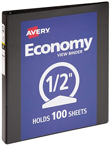 Avery Standard View 3 Ring Binder, 0.5 Round Rings, 100-Sheet Capacity, 0.7 Inch Wide Spine, 1 Black Binder, Ideal for Lightweight Organization and Occasional Referencing (05705)