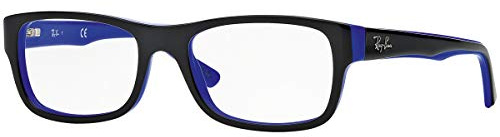 Ray-Ban Unisex RX5268 Rectangular Prescription Eyewear Frames, Black On Blue/Demo Lens, 50 mm