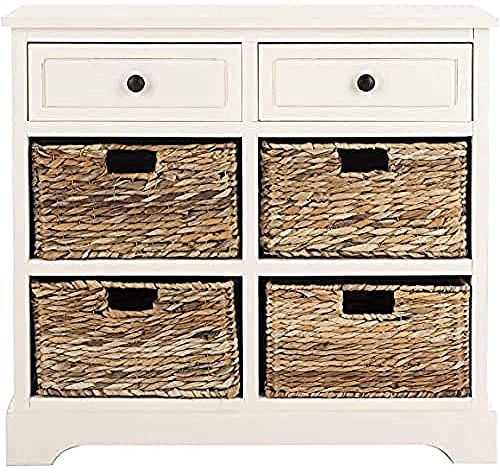 Safavieh Contemporary Wooden Storage Chest with 2 Drawers and 4 Baskets, in Distressed and Cream, 35 X 75 X 70