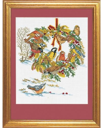 Auslaufmodell Eva Rosenstand Kreuzstich Set Kranz und Vögel, Zählmuster, 30x40cm