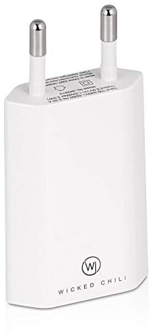 Wicked Chili - Alimentatore di Rete con Presa USB, Adattatore per eBook Reader, Tablet, Smartphone e cellulari, 1.000 mAh, 230 V Bianco