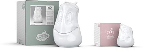 FIFTYEIGHT PRODUCTS 2-teiliges Kannenset / 1 x Kanne Gut Drauf 1 2l und 1 x Milchkännchen Drollig 350ml Weiß