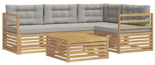 vidaXL Outdoor-Sofagarnitur 5 pcs Weiß und Hellgrau Polyester, Patio Loungeset, modernes Sofa für draußen, wetterbeständiger Gartenspaß, Bequeme Terrassenmöbel