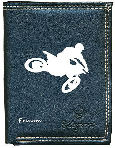 Syl'la Moto Cross Petit Portefeuille Porte Monnaie Cartes Noir pour Homme personnalisé avec prenom