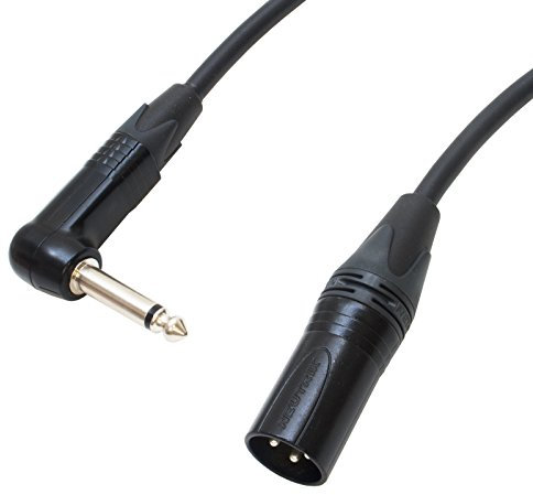 Van Damme Angled Jack to Male XLR lead. Guitar/Mixer/DI Cable. Neutrik (1.5m, Black)