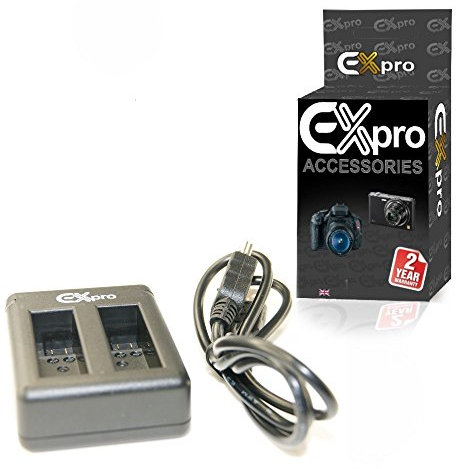 Ex-Pro AHDBT-501 Mini USB DUOGP5 Dual (Twin) Battery Fast Charge Digital Camera Charger Compatible with/for GoPro Hero 2018, HERO 5 Black, HERO 6