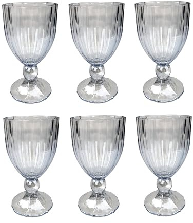 GMMH Vintage Weinglas 6er Set mit Streifen, Perlenschimmer Klar (leicht bläulich), Stilvolle Weingläser Kelchglas Kelchgäser Retro, Edle Gläser