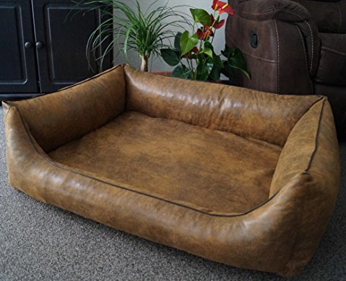 Hundebettenmanufaktur Orthopädisches Hundesofa Hundebett Schlafplatz Wildlederoptik Ortopedico mit Viscoschaum Matratze für Hunde 80 cm x 60 cm Amber