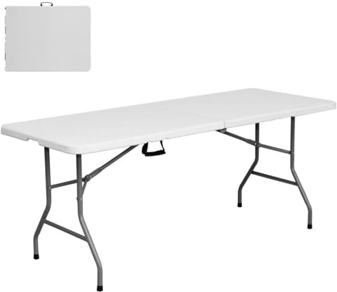 LOLAhome Mesa Plegable, de Acero Anticorrosión y HDPE (De 244x75x74 cm) | Resistente, fácil Transporte, fácil Montaje | Ideal Acampadas, Picnic, Catering, Jardín, Terraza