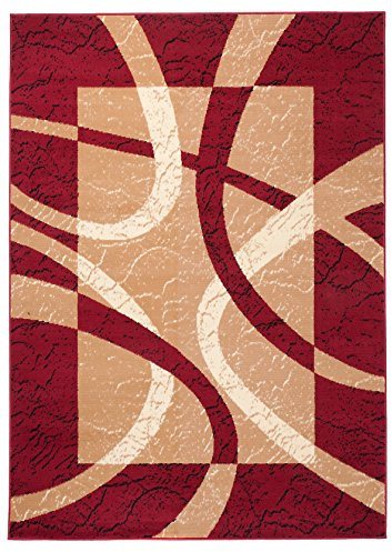 Carpeto Modern Teppich Rot 250 x 350 cm Wellen Muster Kurzflor Monaco Kollektion