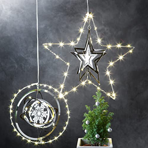 hellum Funkelndes Metallobjekt Stern mit LED Lichterkette, 30 warmweiße LEDs, Ø 30cm, batteriebetrieben, 50cm lange transparente Zuleitung 522990