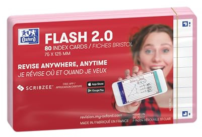 Oxford Flash 2.0 Flashcards A7 75x125mm Liniert Pink 80 Stück