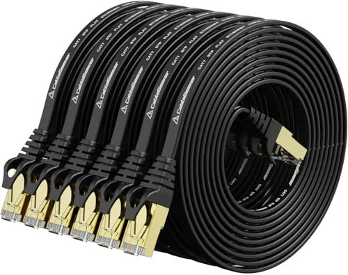 Cat 7 Ethernet Cable 10ft 6 Pack Shielded,Flat Ethernet Patch Cables - High Speed Internet Cable for Modem, Router, LAN, Computer - Compatible with Cat 5e,Cat 6 Network - Black
