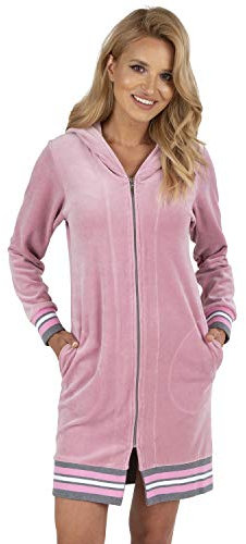 VIVISENCE Peignoir Coton avec Fermeture Éclair Et Poignets Élastiqués Aux Manches 5018, Rose,S