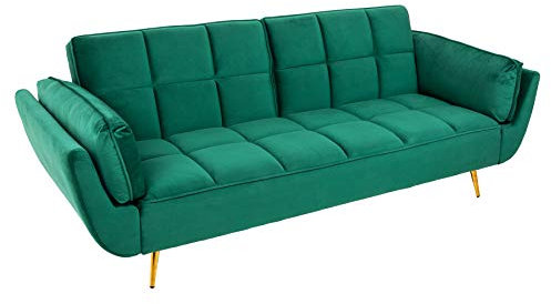 Riess Ambiente Retro Schlafsofa Boutique 213cm smaragdgrün Samt mit goldenen Füße Sofa Schlafcouch Couch Nosagfederung