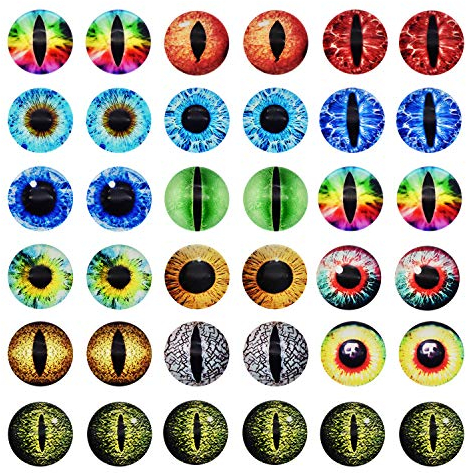 Julie Wang 15MM 40PCS Drachenaugen Glas Cabochonaugen für Tonpuppenherstellung Skulpturen Requisiten Basteln DIY Fundstücke Schmuckherstellung