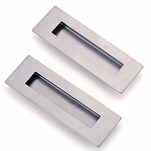 2 Pack Sliding Door Handle 5.9 Recessed Flush Finger Pull Matte Silver Stainless Steel Cabinet Drawer Knob for Kitchen Cupboard Wardrobe Dresser Barn Door Closet