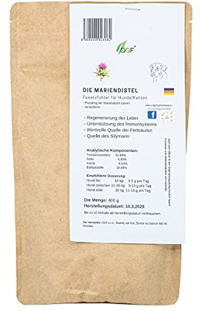 OGF® 400g Mariendistel zerstrossene für Hunde und Katzen, Mariendistel stärkt die Leberfunktion, Reinigungs- und Entgiftungsergänzung