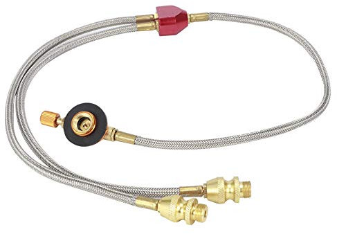 Gas Kartuschen Adapter, G1/8 DN6 Flacher Gastankadapter, Propan Nachfülladapter mit Gasschlauch für Aussen Campingkocher Gasgrill Zubehör