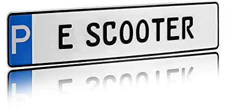 Individuelles Parkplatzschild 520x110mm mit P-Symbol aus Aluminium Wunschkennzeichen mit eigenem Text Wunschname für Parkplatz Schild (18 P - E Scooter)