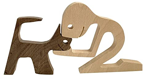 Faderr Adornos de escultura de madera, adornos de talla de madera para cachorros, escultura de madera para perros, estatua humana, regalo para amantes de las mascotas, decoración del hogar