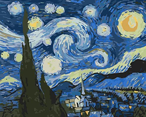 GRENHUE Pintar por Numeros Adultos Cielo Estrellado De Van Gogh Lienzos para Pintar con Numeros con Pinceles y Pintura Acrílica,DIY Paint by Numbers para Adultos, Niños de Regalo Creativo,40 x 50 Cm