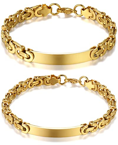 JewelryWe Schmuck Armband Herren Edelstahl Byzantiner Königskette Byzantinische Kette Partnerarmband Freundschaftsarmband Armkette Armreif für Männer, Gold