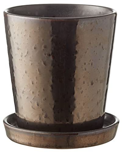 BITZ Blumentopf/Kräutertopf, Übertopf aus Steinzeug für Blumen und Kräuter, Durchm. 10 cm, Höhe 10.5 cm, Schwarz/Bronze