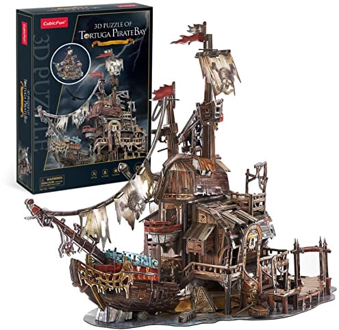 CubicFun 3D Puzzles für Erwachsene Kinder Tortuga Piratenbucht Puzzle Piratenschiffwrack Modellbausätze Raumdekoration Basteln für Erwachsene Geburtstagsgeschenke für Frauen Männer, 218 Teile