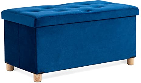 BRIAN & DANY Ottoman Storage Box with 4 Wood Legs, Velvet Storage Ottoman for Living Room, Navy Blue, 76 x 38 x 38 cm