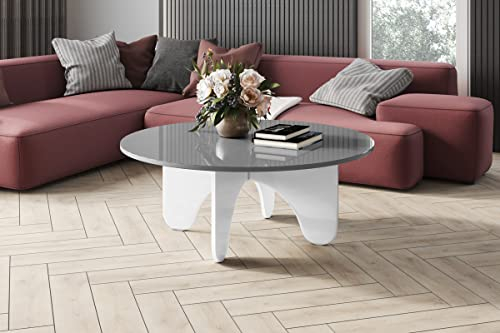 designimpex Design Couchtisch HRL-111 Hochglanz Wohnzimmertisch Highgloss Rund Tisch ?100 cm x 40 cm, Farbe:Grau Hochglanz - Weiß Hochglanz