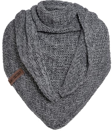 KNIT FACTORY - Dreiecksschal Sally - Damen Strickschal mit Wolle - Grob gestrickten Schal - Hochwertige Qualität - XXL Schal - 220x85 cm - Anthrazit/Grau