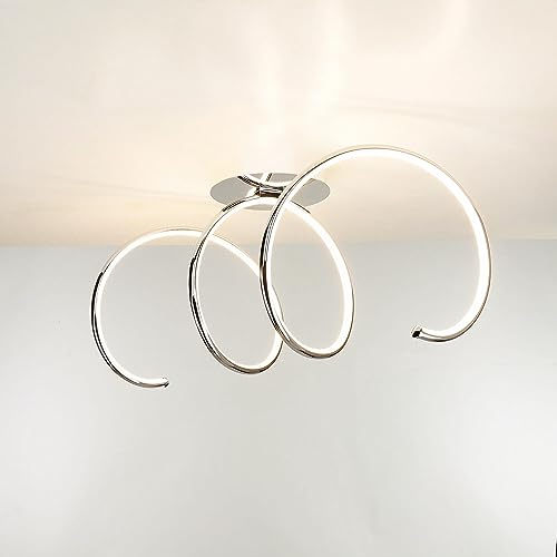 Licht-Erlebnisse LED Deckenleuchte Metall in Chrom Esszimmer Wohnzimmer 72 cm lang 2300 lm 3000 K geschwungen stilvolle Deckenlampe Jugendzimmer