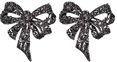 loveless 2 x Vintage-Strass-Broschen für Damen, schwarze Schleife, Brosche, Anstecknadel, Mantel-Zubehör, eleganter Stil, Strass, Silber