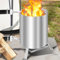 Sonnewelt Brennholz Poolheizung mit Feuer und Heizspirale, 100% Edelstahl Schwimmbadheizung Ø 32/38 mm Anschluss,Poolheizung Feuertonne mit Feuerfestmatten und Tablett,bis zu 300°C