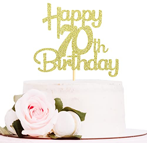 Sotpot Gold Glitter 70 Cake Topper, 70th Birthday Cake Decorations for Birthday Party Anniversary Party Supplies