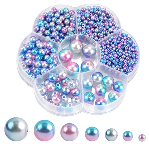 1150 Stück Perlen zum Auffädeln, 3/4/5/6/8/10/12mm Bunte Runde Perlen Ketten Selber Machen Set Perlen für Armbänder, Loch Lose Perlen, DIY Halsketten Ohrringe Ringe Schmuck Basteln, Verlaufsfarben