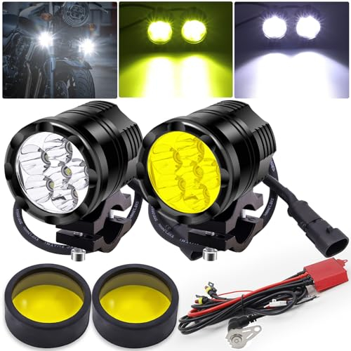 Ygmylandbb feux additionnels moto led, phare led moto, projecteur lampe kit jaune/blanc 12V/24V 60W + Interrupteurs + Housse de Protection + Harnais de Câblage pour, 2Pcs