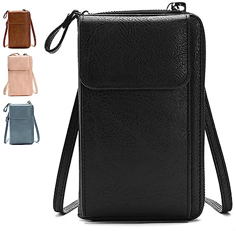 GoPaw Crossbody-Telefon-Tasche für Frauen, PU-Leder Damen leder handytasche mit Schulterriemen, kleine umhängetasche damen handy(Schwarz B)