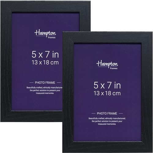 Hampton Frames | OXFORD Picture Frame Pack of 2 | 5x7 Inch (13x18cm), Black, MDF, Acrylic Front | Freestanding or Wall Mount | Modern Display for Photos or Certificates