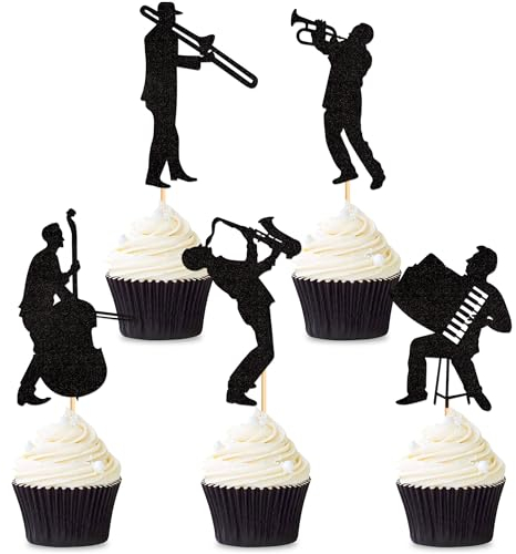 Blumomon 25 Stück Jazz Party Dekorationen Cupcake Junggesellenparty Cupcake Toppers Dance Party Kuchen Dekorationen Cupcake Jazzmusik Ball Theme Party Geburtstagsfeier Hochzeitsfeier Dekorationen