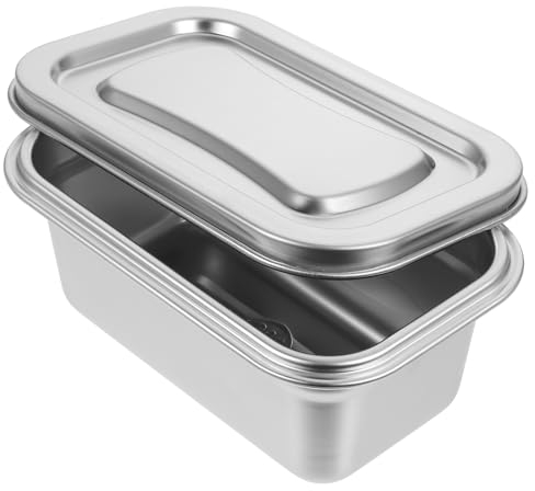 Alipis Ice Cream Storage Container, Stainless Steel Food Storage Box with Lid, Refrigerator Snack Box Freezer Container for Home Made Ice Cream, Yogurt, Fruits
