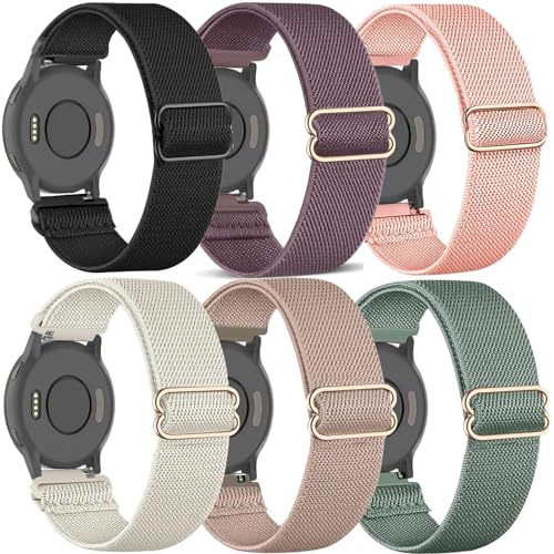 TUCOMO Lot de 6 bracelets de montre en nylon extensible compatibles avec Garmin Venu 2S/Venu 3S/Vivoactive 4S/Vivomove 3S, sangles élastiques de boucle de 18 mm pour Garmin Forerunner 255S/Forerunner