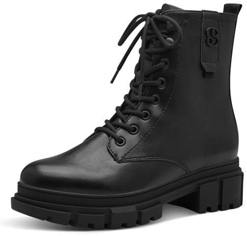 s.Oliver Damen Stiefeletten ohne Absatz zum Schnüren Vegan, Schwarz (Black), 39 EU