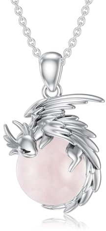 SLIACETE 925 Sterling Silver Dragon Necklace for Women Rose Quartz and Dragon Pendant Necklace Dragon Jewelry Gift for Mom Wife Girlfriend Daughter Sister Dragon Lover