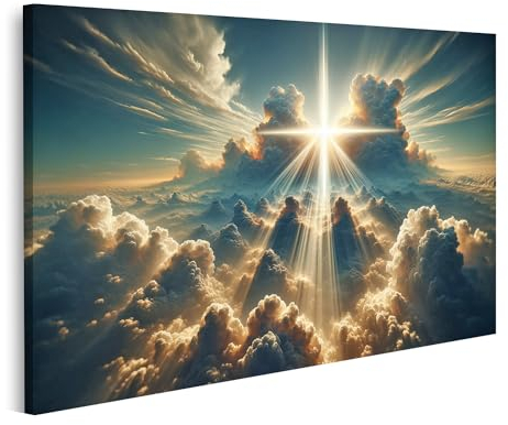 islandburner Bild auf Leinwand Ruhige Jesus Christus Figur traditionell Kreuz Sonnenstrahl-Durchbruch Bilder Wandbilder Poster