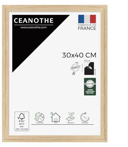 Ceanothe Cadre Photo Bois de Chêne 30x40 cm FSC Format Affiche et A4 Décoration Murale - TARA Verre acrylique Incassable Fabriqué en France