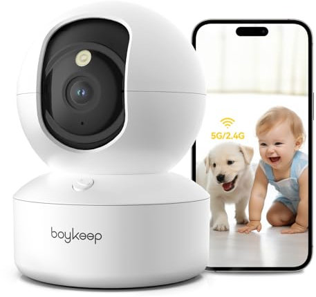 BoyKeep Pet Camera, 2K 3MP Dog Camera, 360° WiFi Cameras with APP, Indoor Cameras for Baby Cat Puppy CCTV, 2-Way Audio, Night Vision, New 5GHz Version, 12s Free Cloud Storage