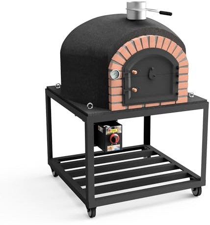 MOVELAR - Holzofen für den Außenbereich, Modell GRAN CANÁRIA (Schwarz - 100 x 100 x 170 cm) – isoliert mit Kork & 3 Keramikmatten, ideal für Outdoor-Küchen